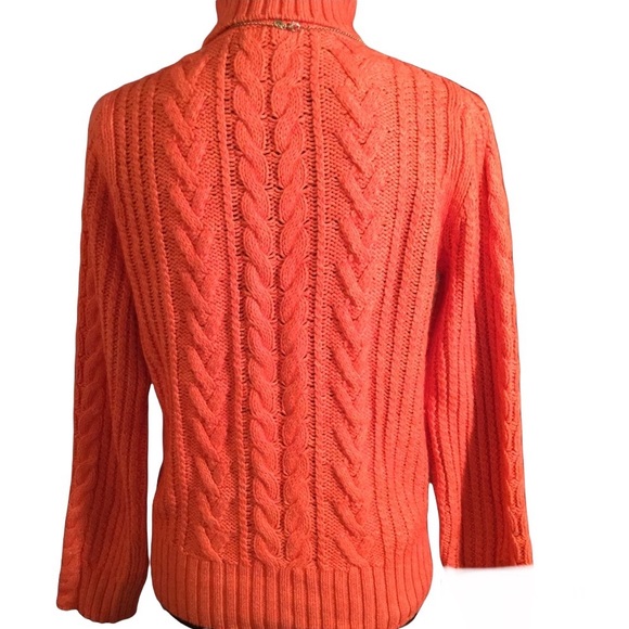 EDDIE BAUER coral coloured chunky cable knit turtleneck angora blend sweater - Picture 3 of 14